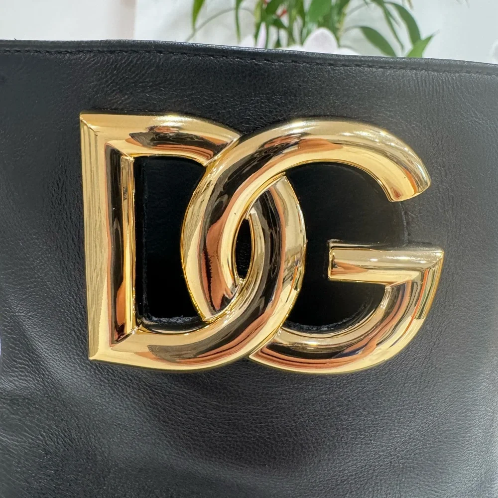 Dolce and Gabbana Gold Logo Black Nappa leather ankle boots